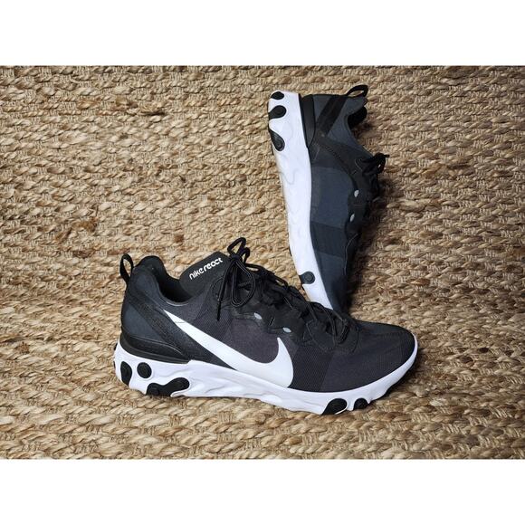 Nike Men's React Element 55 Athletic Black White Shoes Size 11 BQ6166-003 - Picture 1 of 12